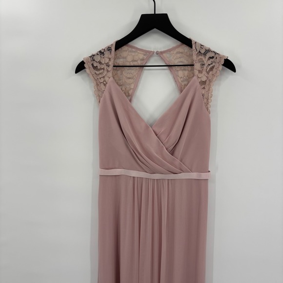 Davids Bridal Light Pink Bridesmaid Dress Size 4 Lace Cap Sleeve Keyhole Back - Picture 8 of 16